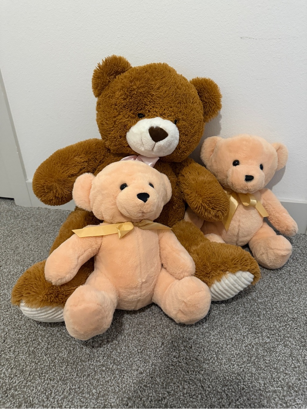 Plush Teddy Bear Trio - Brown and Peach Soft Stuffed Toys